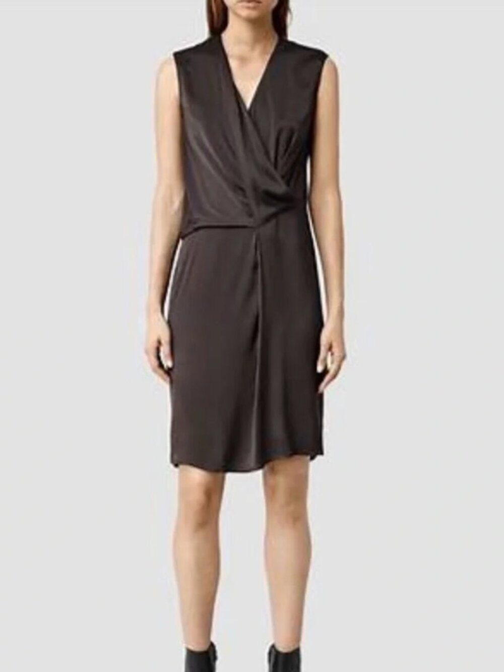 AllSaints Arch VI Dark Brown Draped Wrap Mini Dress Size 4- MSRP- $350